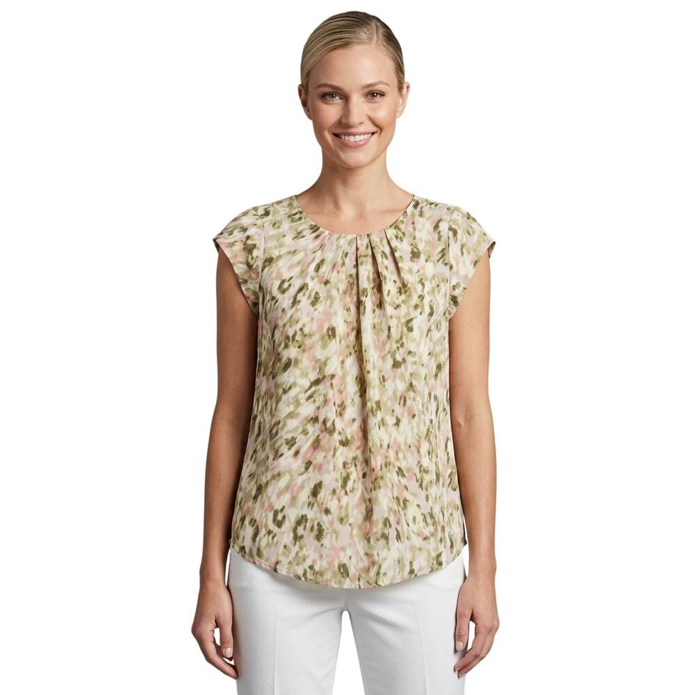 41 Hawthorn Lexie Pleat Front Blouse Beige Multicolor Size Medium NWT